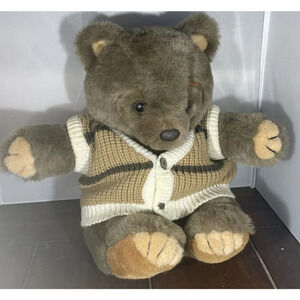 Princess Soft Toys Brown Teddy Bear Sweater Cardigan Plush‎ 14” Stuffed Animal